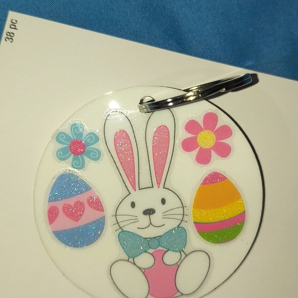 Kids Easter Bunny Keychain - Pink & White
